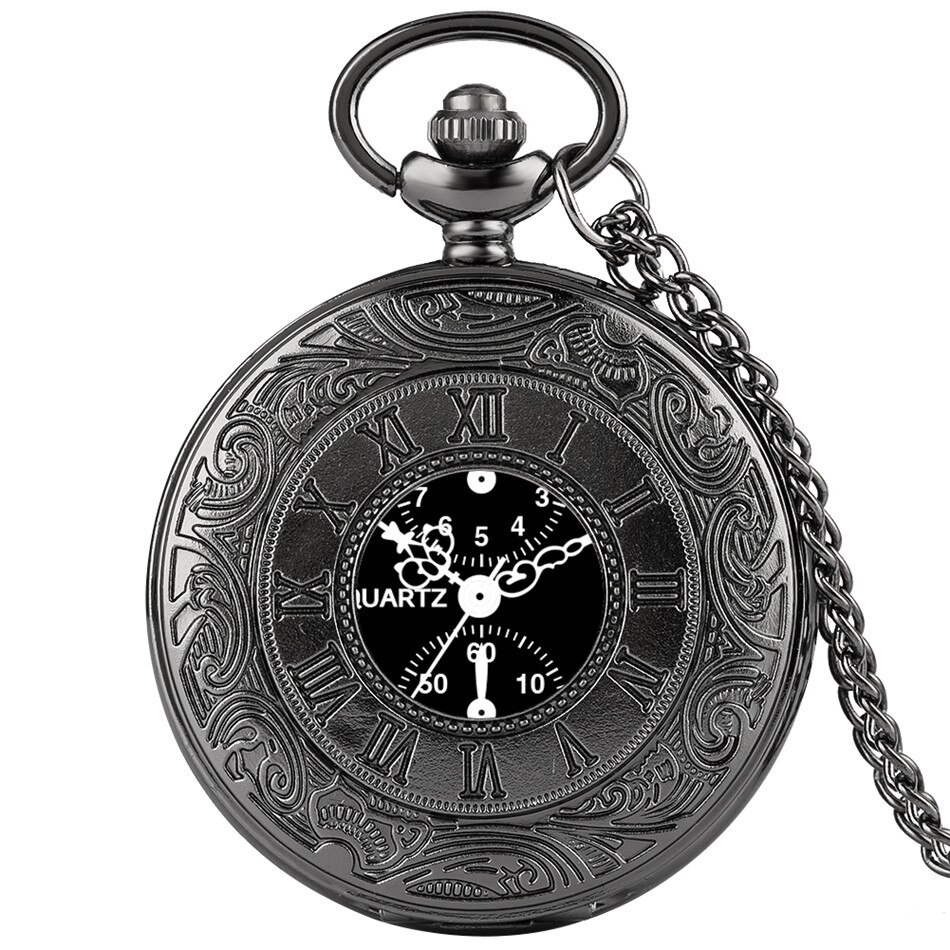Unique Arabic Numerals Dial Quartz Pocket Watch Engraved Roman Numerals Display Necklace Pocket Watch Retro Black Sweater Chain: Default Title