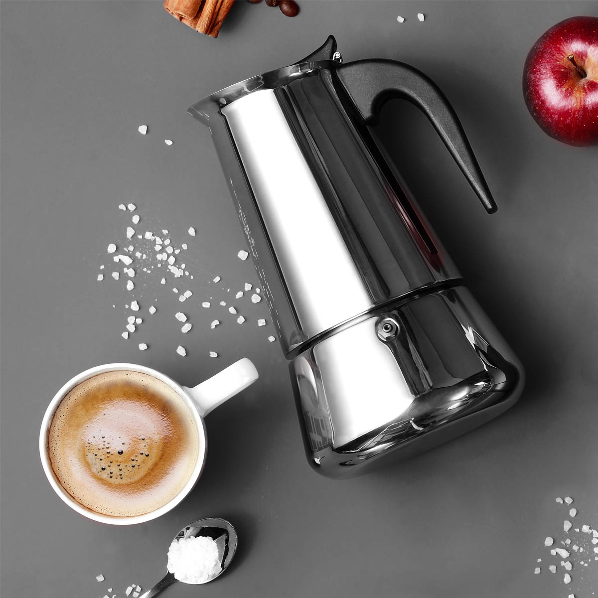 Cafetière italienne en acier inoxydable, machine à café italienne élégante, professionnelle, sûre, poignée en caoutchouc ferme, facile à utiliser et à nettoyer, s&#39;adapte à tous les types de cuisine