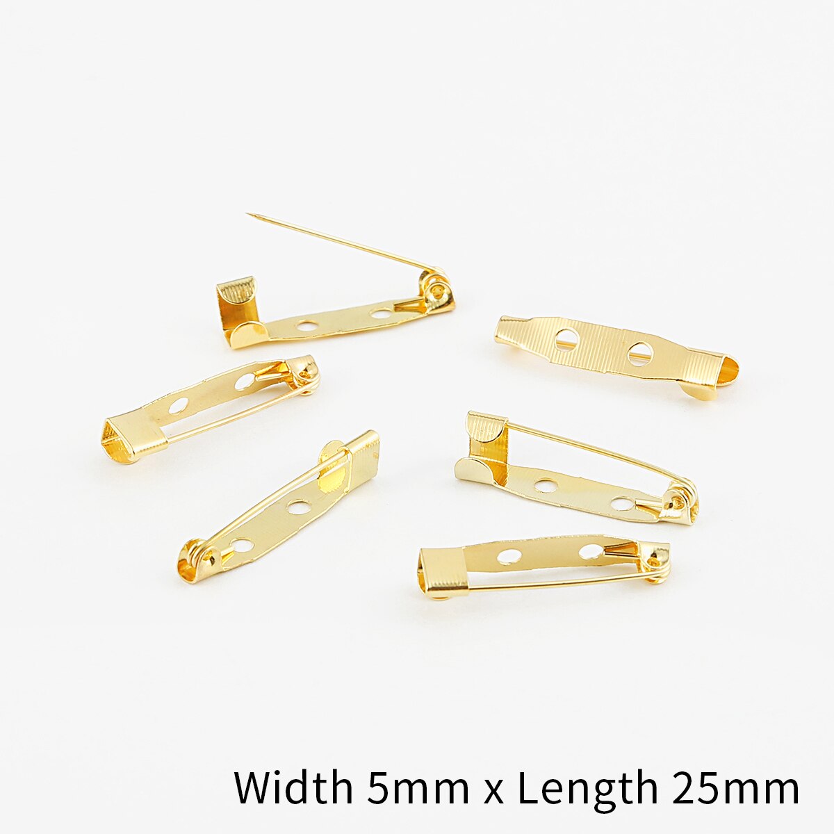 10pcs/lot 15 20 25 30 35 mm Brooch Clip Base Pins Safety Pins Brooch Settings Blank Base For DIY Jewelry Making Supplies: 5x25mm Gold