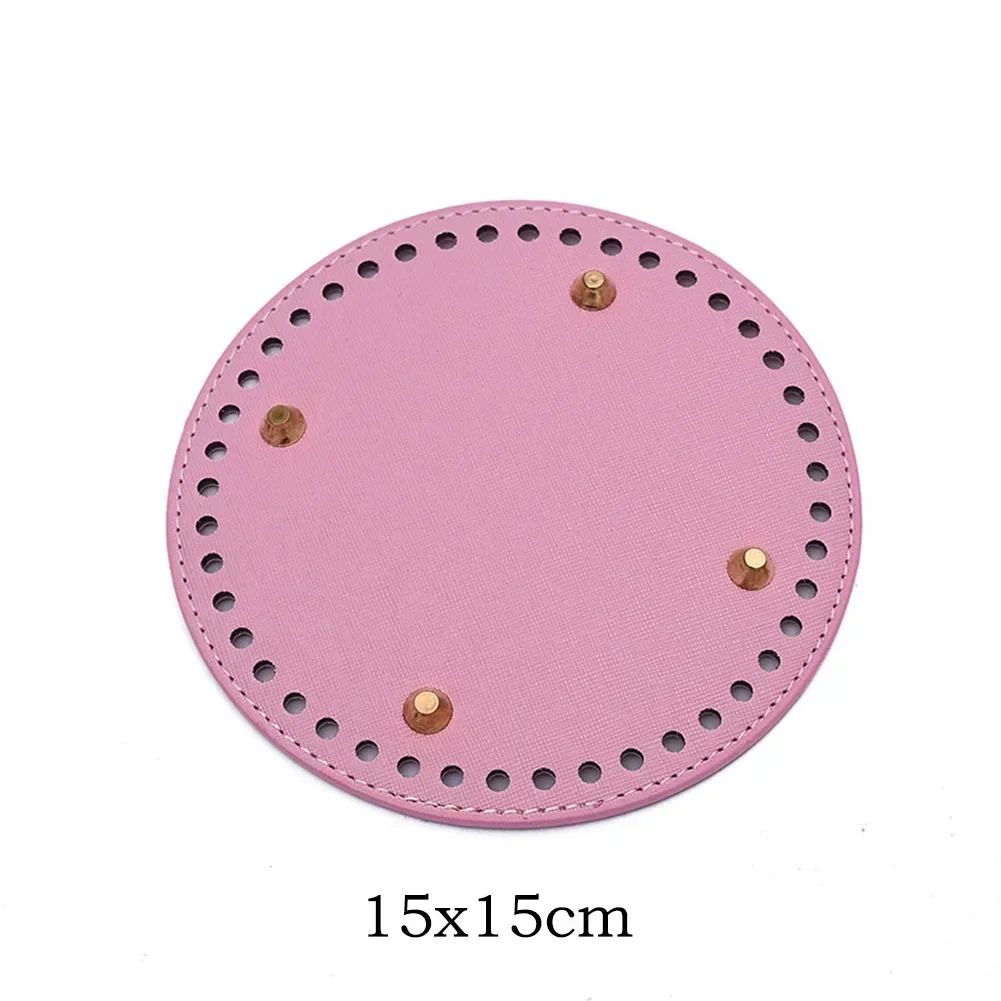 15*15cm Round Bottom For Knitted Bag PU Leather Bag Base With Holes DIY Handmade Bag Bottom Crochet Bag Bottom Accessories: light green