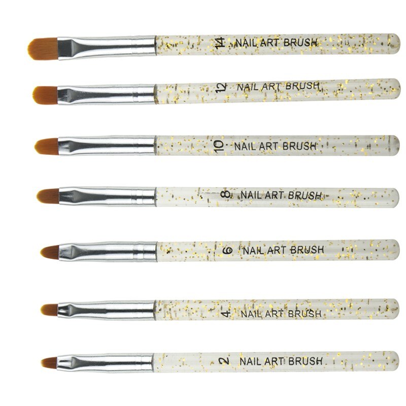 7Pcs Goud Zilver Glitters Handvat Manicure UV Gel Brush Pen Acryl Nail Art Gel Polish Schilderen Tekenen Brush Gereedschap