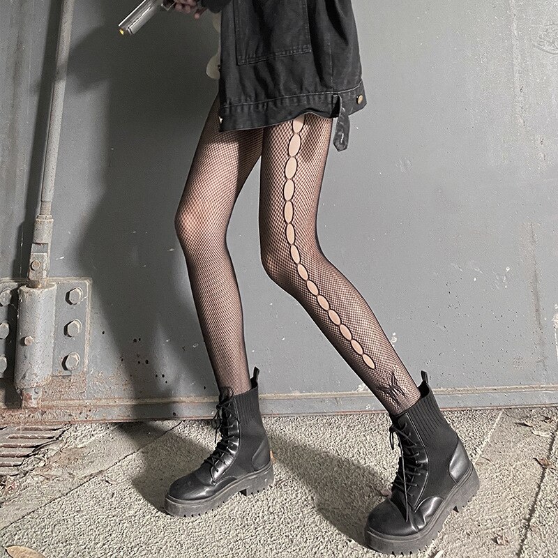 Collant gothique japonais en dentelle, bas en résille, noir, rétro, Rose, fleur, vigne, pantalon, amour, bas G, pour femmes: As Image7
