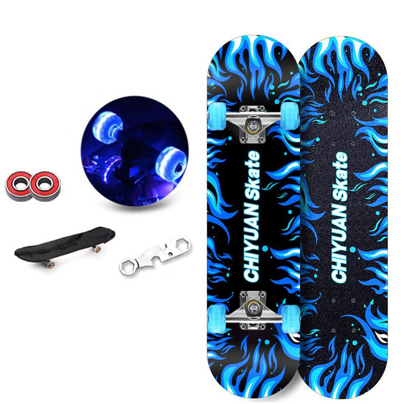 Skateboard 80x20x10cm Double Kicktail Cruiser Rocker Board 6 Layer Maple Flashing Wheels Teenager Sidewalk Skating Board