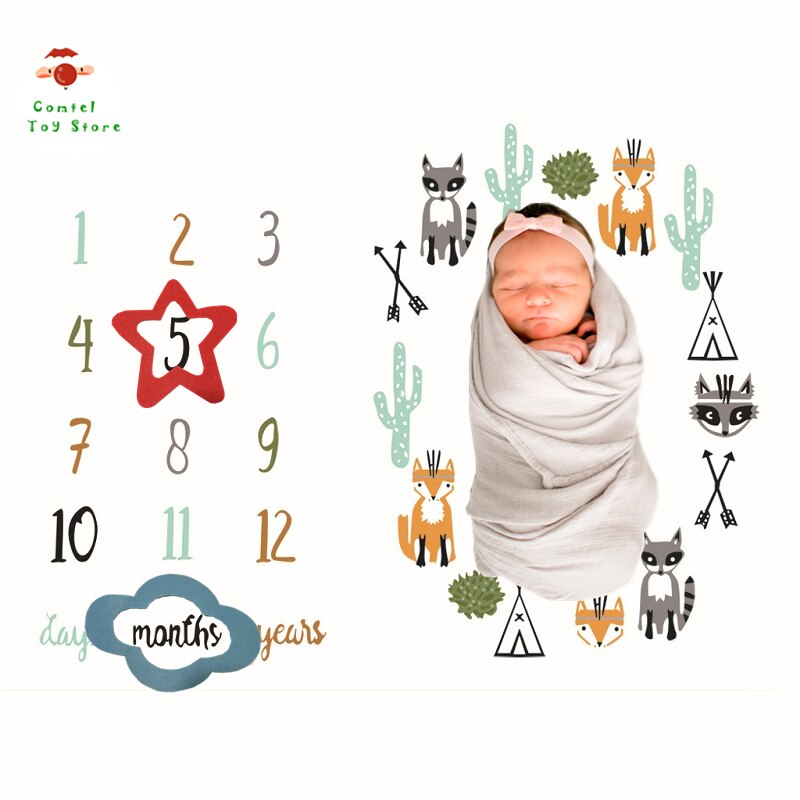 Newborn Baby Monthly Milestone Blanket Frame Manta Play Mat Photography Calendar Hair Bow Background Photo Accessories