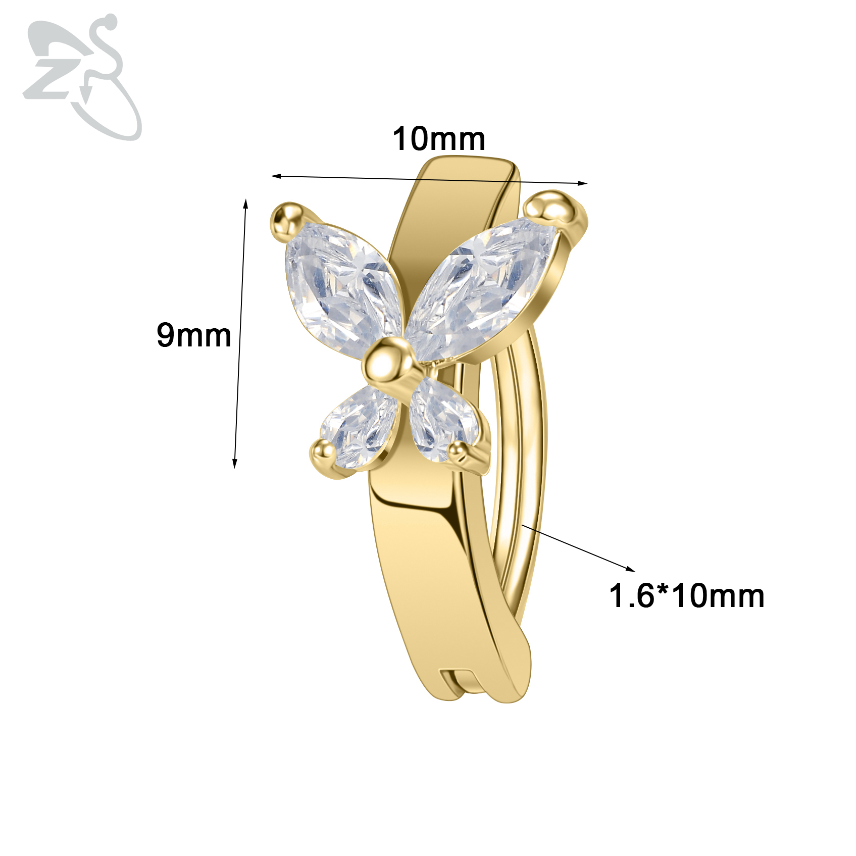 Zs 1 pc 14g sommerfugleformet zirkon clicker navlering til kvinder guldfarvet omvendt buet navle vægtstang kropsmykker 10mm: Guldfarve
