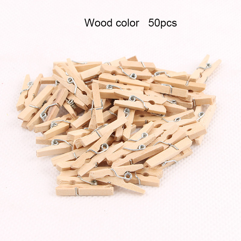 50pcs Small Size 2.5cm Mini Natural Wooden Clips For Photo Clips Clothespin Craft Decoration Clips Pegs: Wood Color