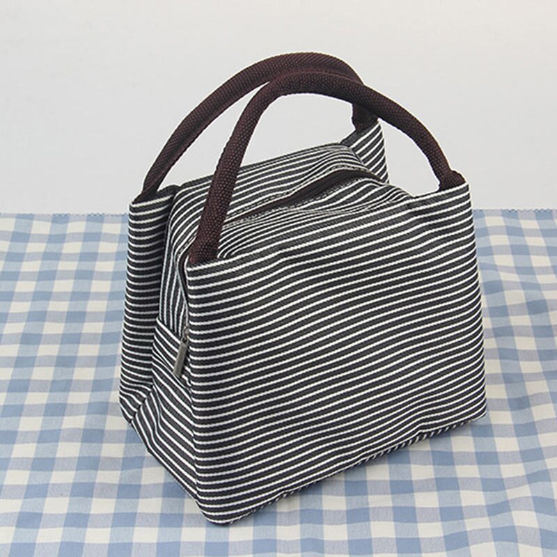 Outdoor Streep Picknick Tas Lunch Geïsoleerde Koelbox Tote Canvas Thermische Voedsel Strandtas Rits Voor Camping Wandelen Vrouwen Kids mannen: Grijs