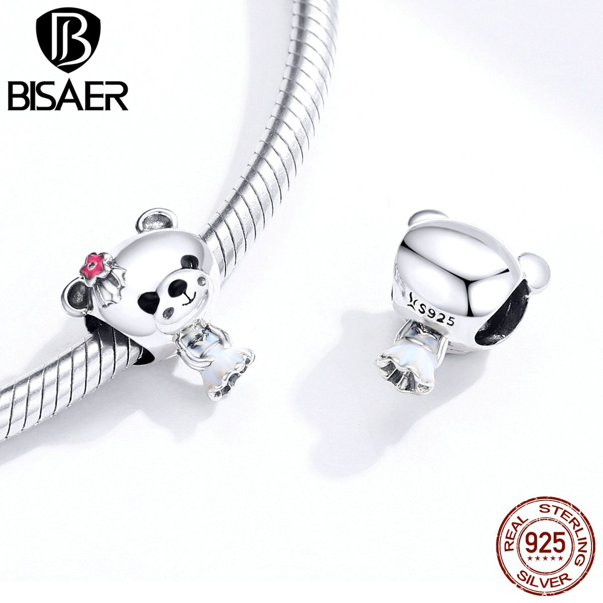 Bear Bride Beads for Jewelry Making BISAER 925 Sterling Silver Couple Wedding Bear Charms Original Silver Jewelry ECC1474