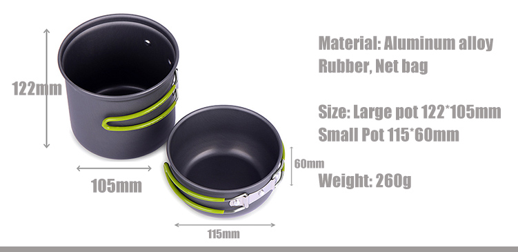 Ustensiles de cuisine de camping ultraléger, ustensile de table pour l&#39;extérieur, pique-nique, pour la randonnée, transporter en sac à dos, vaisselle de camping, casserole pour 1 ou 2 personnes