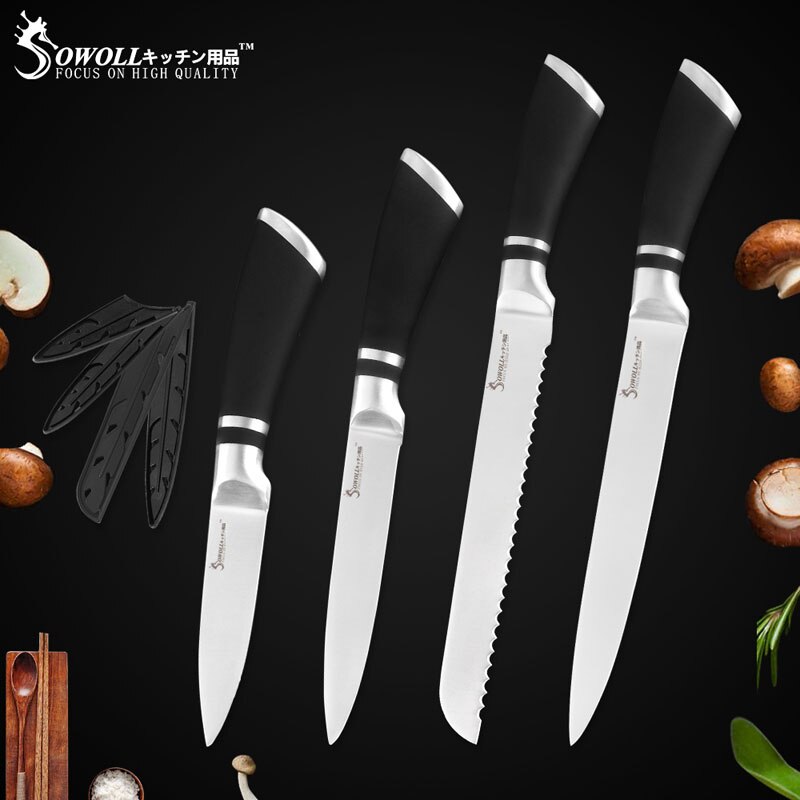 Sowoll 6 stk køkkenknive sæt godt økonomisk rustfrit stål knivsæt kokkebrød udskæring santoku brugsfrugtkniv: 4 stk knivsæt b