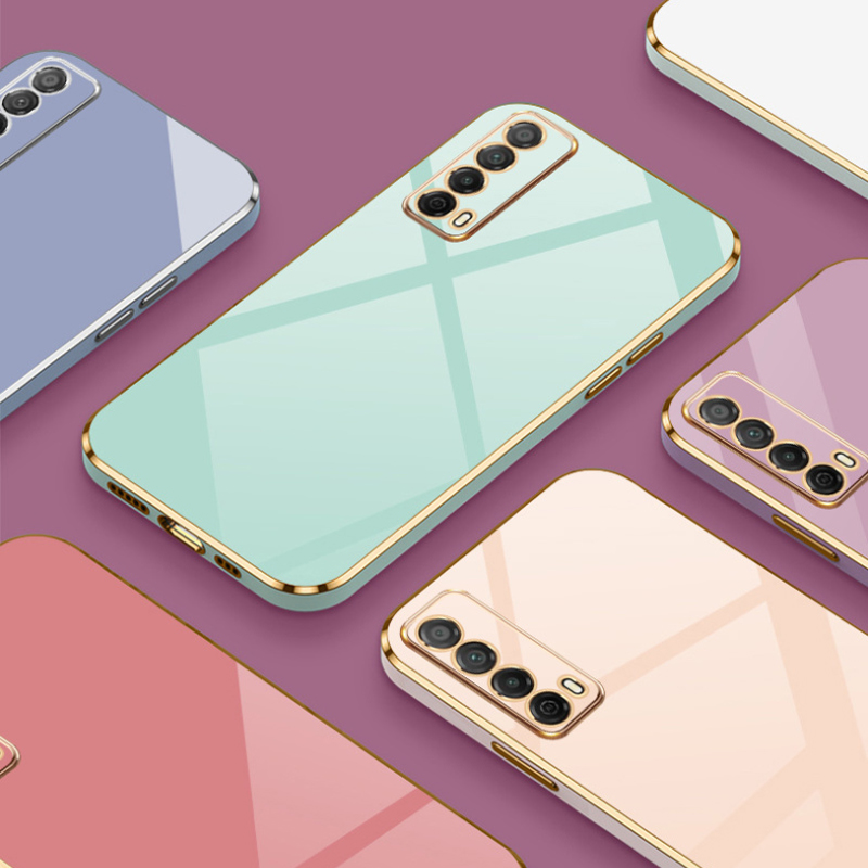 Pour Huawei Y7a étui de luxe carré placage Huawei P smart coque de téléphone PPA-LX1 antichoc souple TPU Silicone couverture arrière Fundas