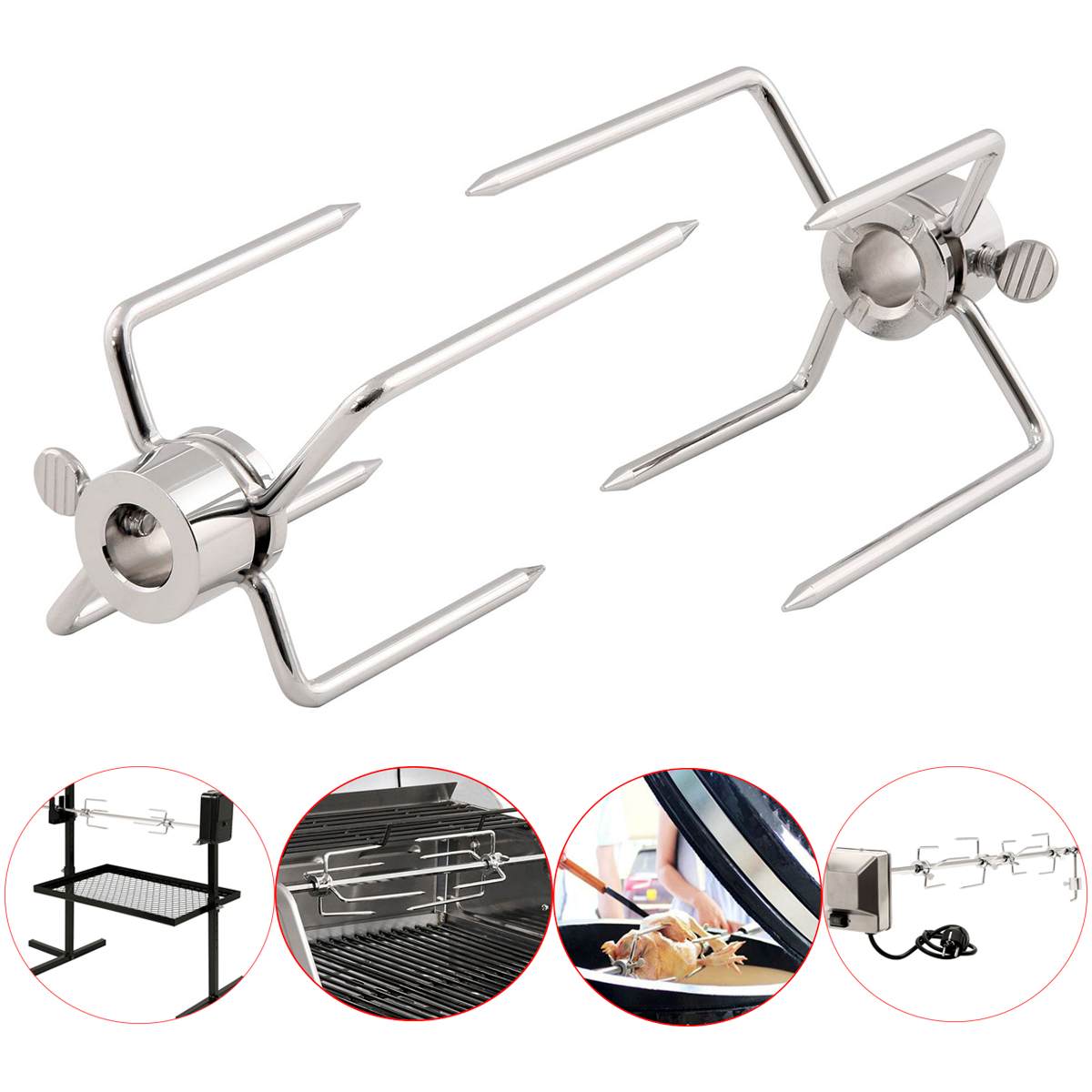 2 stücke Edelstahl Rotisserie Fleisch Gabeln Klemme Grill Meatpicks Grill Spieß Mit Verriegelung Schraube Schnelle Anpassungen BBQ Werkzeuge