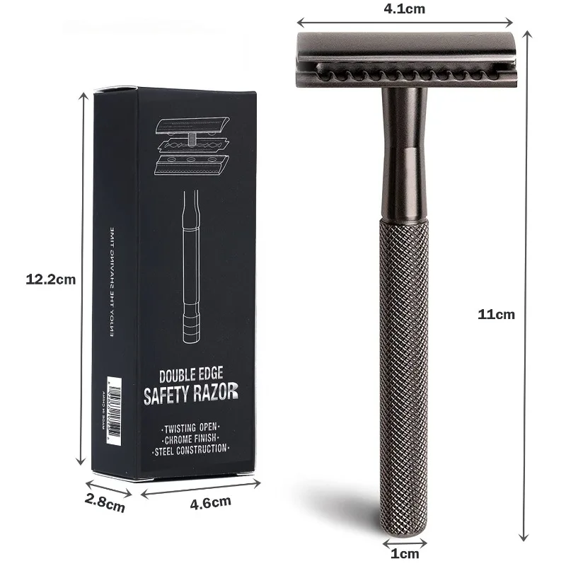 Afeitadora masculina de acero inoxidable, maquinilla de afeitar de seguridad con mango ponderado, recambios de cuchillas de doble filo, maquinilla de afeitar de una sola hoja para hombres
