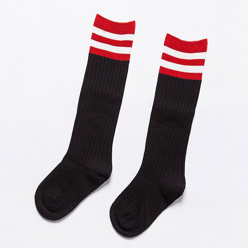 Herfst winter kinderen overknee jongens meisjes sokken lente kinderen katoenen streep sokken kind drie bar sprots sokken: Zwart / 6 to 10y oren