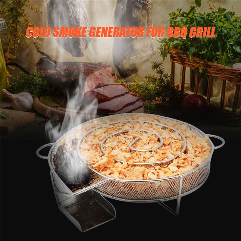 Ruostumattomasta teräksestä valmistetut grillaustarvikkeet pyöreä tupakoitsija pieni puuhake grilli kylmäsavun generaattori pekoni lihatyökalut
