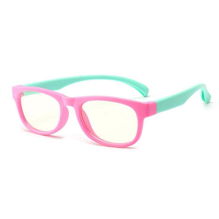 Dreng og pige anti-blå firkantet børn optiske briller silikone barn flad spejl briller stel briller: Lyserød ramme grøn