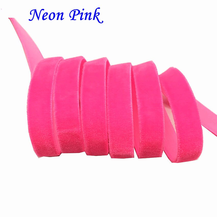 50 yard 3/8 " 10mm bredde multifarver muligheder fløjl elastisk bånd velour bånd pandebånd hårbånd tilbehør hvid blonde stof: Neonrosa