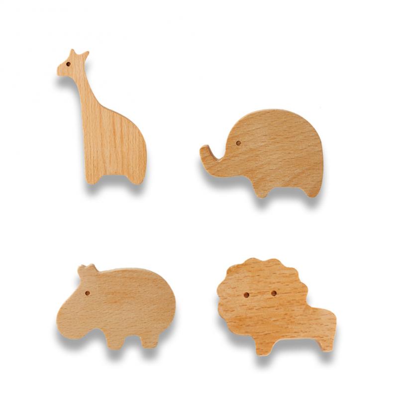 Nordic Style Wood Animal Hook Natural Oak Cute Cartoon Home Decor Door Wall Hook Key Holder Multi Function Modern Storage Hanger