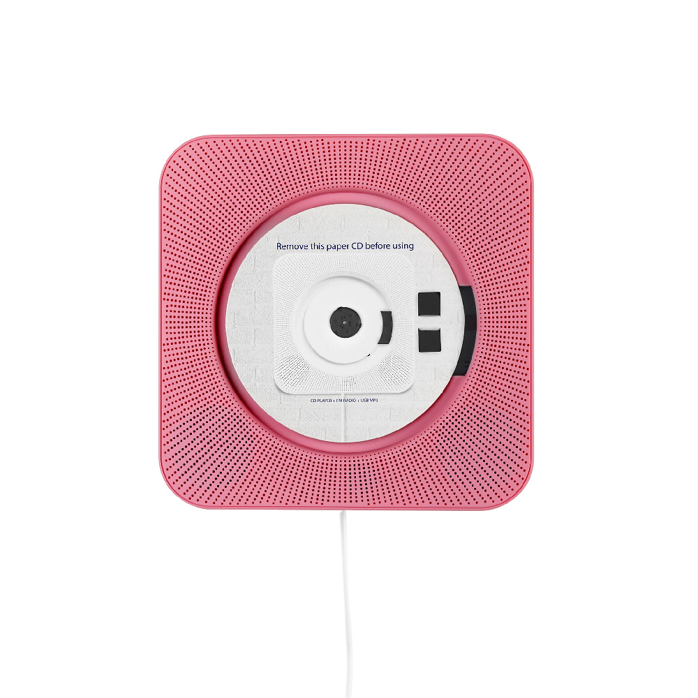 Et cd-afspiller vægmonterede bluetooth musikafspillere med fjernbetjening / 3.5mm hovedtelefonstik/ usb adapter understøtter fm radio  mp3: Pink us-stik