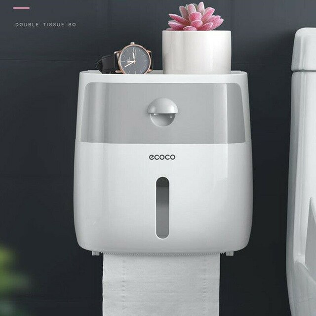Waterproof Wall Mount Toilet Paper Holder Storage Towel Bathroom Tissue Paper Box Rack Bathroom Toilet Tissue Tube Storage Box: Gray