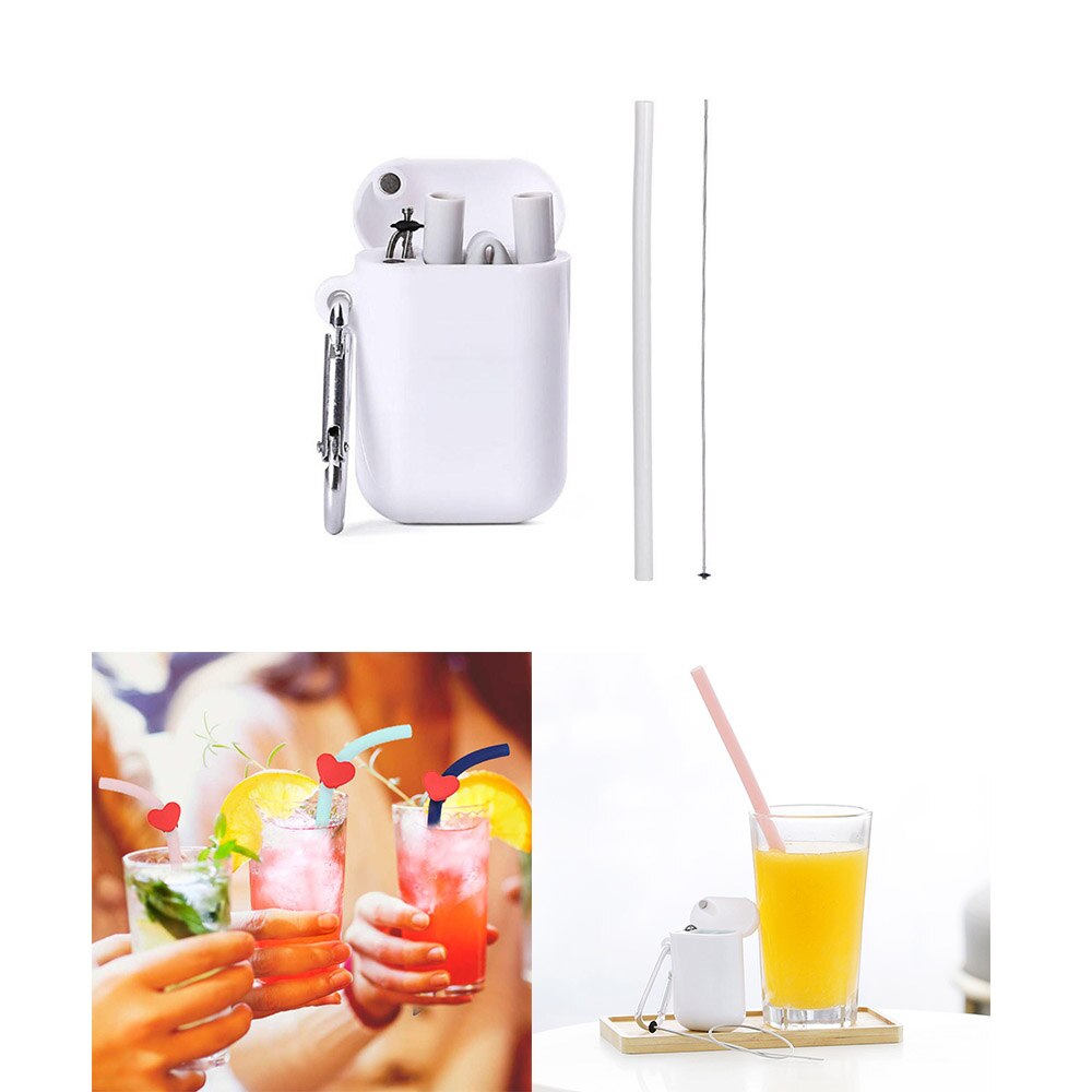Coffee Drink Folding Straight Straw Set with PP Storage Box Silicone Straw Can Be Carried With You Starbucks Cup