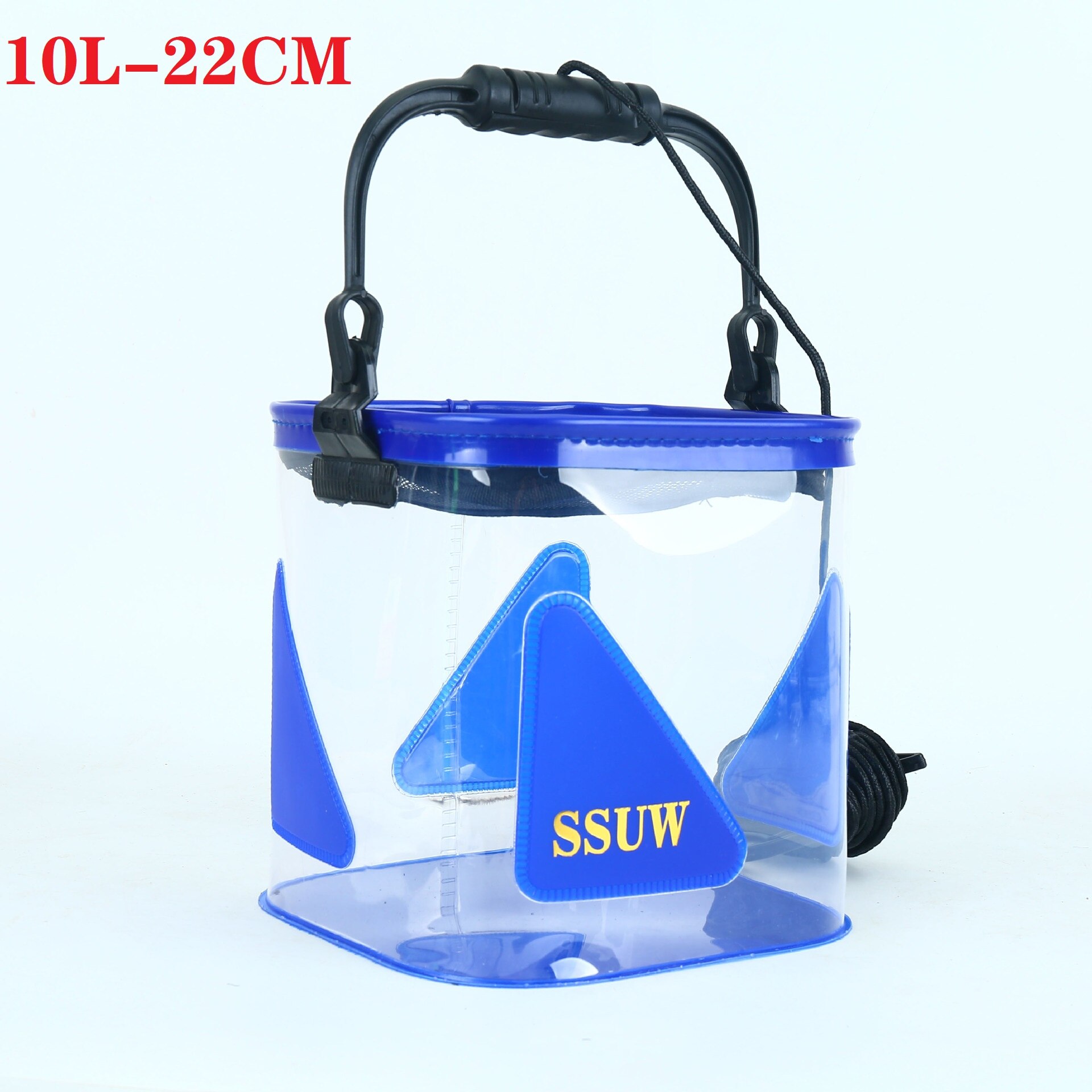 Transparent Fishing Bucket Foldable Fish Bucket Multi-Functional EVA Fishing Bag for Outdoor Live Fish Lures Bucket tackle bag: 10L Blue