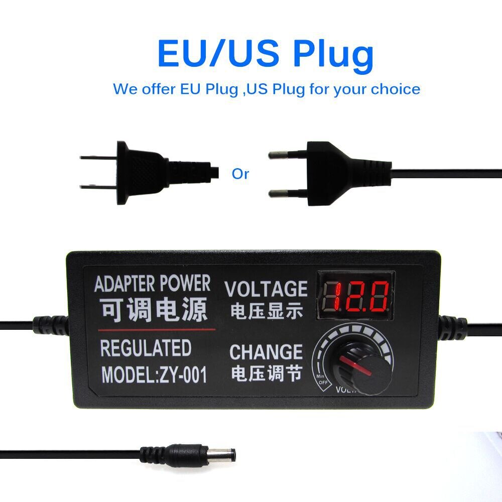AC to DC Power Adapter Adjustable Supply 3V-24V 2A Adjustable Power Adapter US/EU Plug+8 Adapter head Power Supply Switch