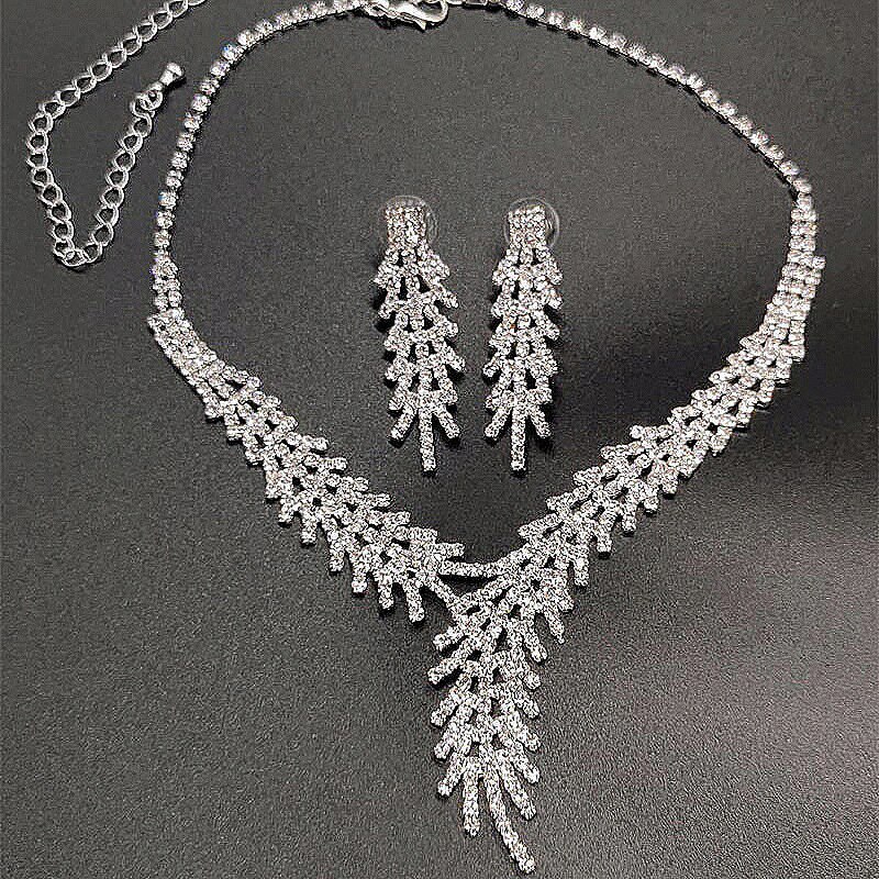 BLIJERY New Luxury Tree Branch Set di gioielli da sposa Set di gioielli da donna con orecchini in cristallo con strass Color argento