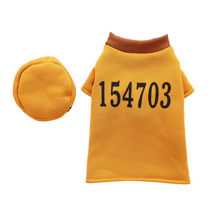 Geel Honden Huisdier Kostuum Cosplay Kostuum Warm Shirt En Hoed Set Apparel Gevangene \'s Garb: XL