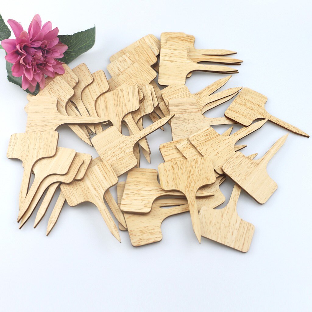 50Stck Bambus Anlage Etiketten Umweltfreundliche T-Typ Holz Zeichen Schild Hause Garten Marker