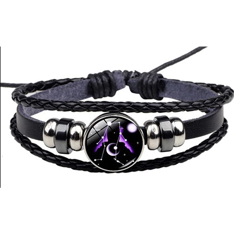 Læderarmbånd til kvinder rustfrit stål par armbånd kæde tolv konstellationer mænd armbånd mandlig tilbehør boho smykker