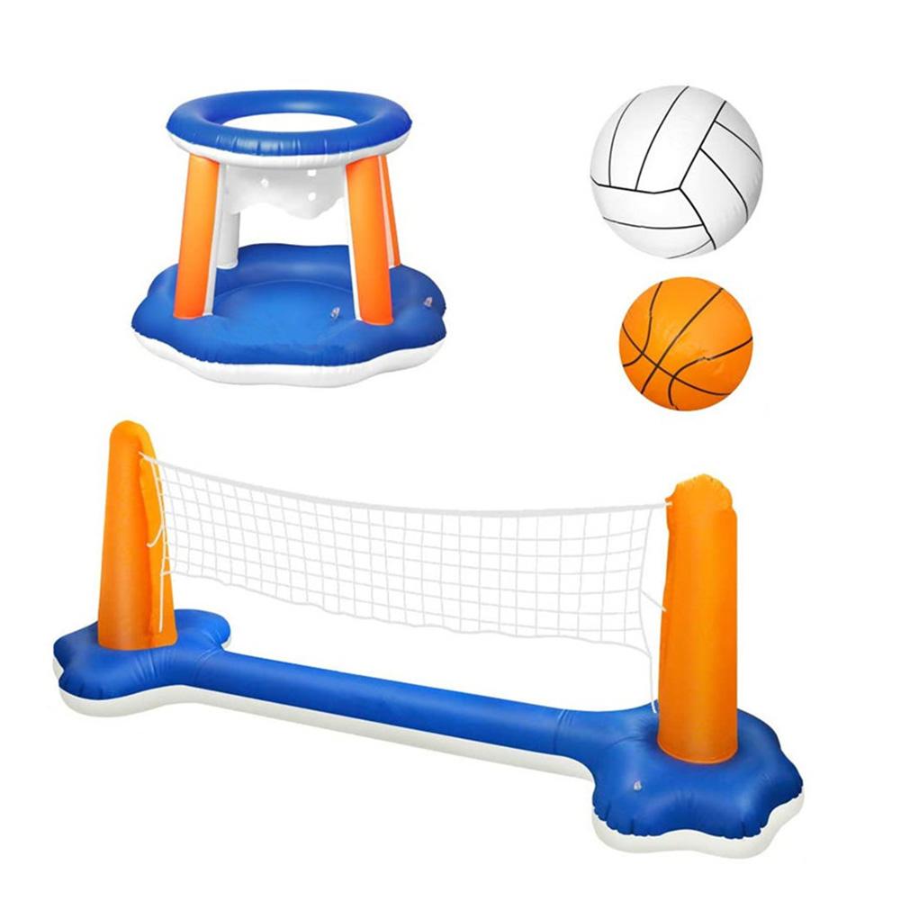 Opblaasbaar Zwembad Float Set Volleybal Net Met Basketbal Hoepels En Ballen Spel Zwemmen Drijvende Speelgoed Voor Kinderen En Volwassenen Zwembad par