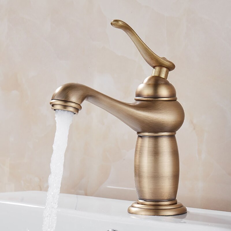 Bathroom Faucet Antique Bronze Basin Sink Solid Brass Vintage Style Single Handle Water Mixer Faucets: Antique-PT