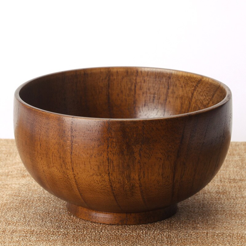 Cuenco de madera de estilo japonés, Bol para sopa, ensalada, arroz, fideos, cuencos de fruta Natural, cuencos para helado, vajilla de madera sólida, utensilio de cocina: 13x8cm