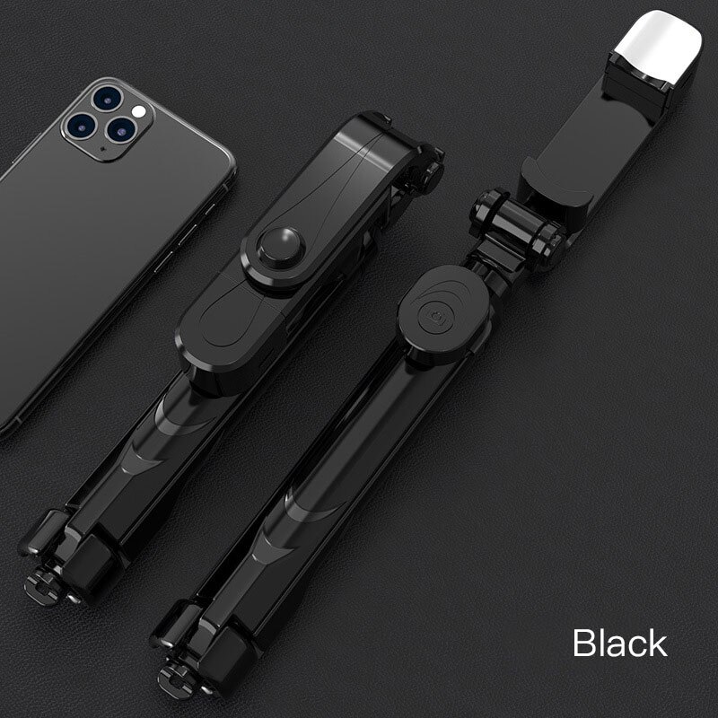 Tripé de selfie wireless com bluetooth, tripé com controle remoto, selfie, extensível, dobrável, monopé para câmera de ação, transmissão ao vivo: Black