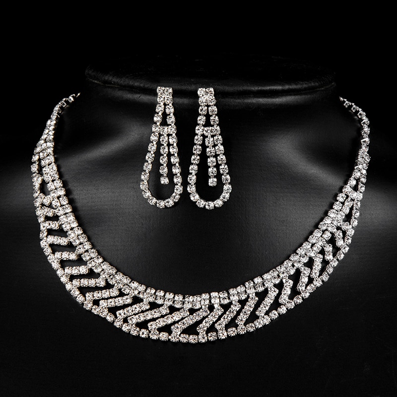 Conjunto de joyería con colgante de cristal, Gargantilla, collar, pendientes, conjunto de joyería para boda para mujer, novia, varios estilos