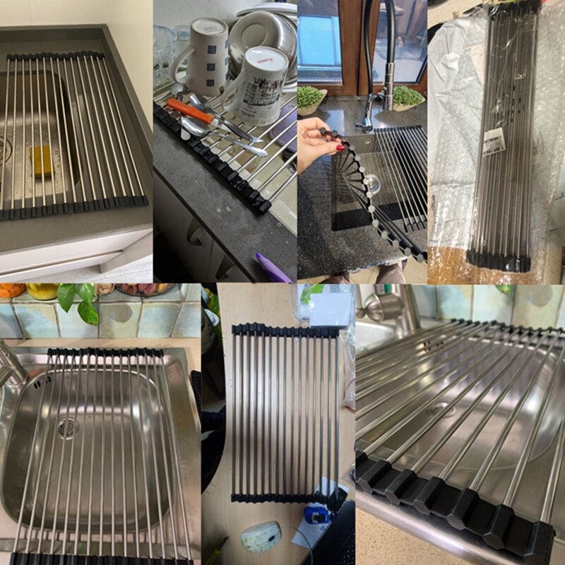 Foldable Dish Drying Rack Stainless Drainer above Sink Storage Organizer Tray Kitchen Accessories organizador de cocina