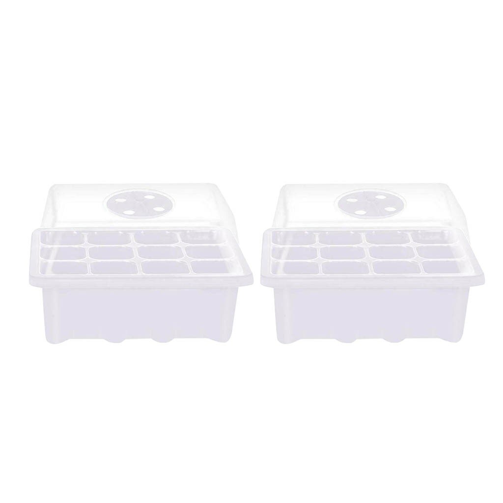2PCS 12 Hole Plant Seed Box Nursery Seedling Starter Garden Yard Tray Plants Propagation Nursery Box with Lid Seedling Tray Pot8: White