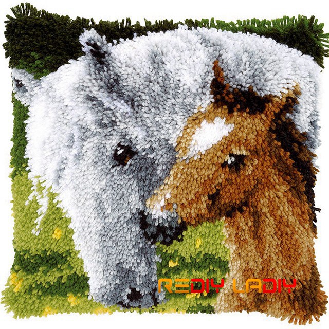 Låsekrok putetrekk katt & blomster hekle garn putetrekk trykt lerret heklet kunst og håndverk 43 x 43cm sovesofa pute: Bz742