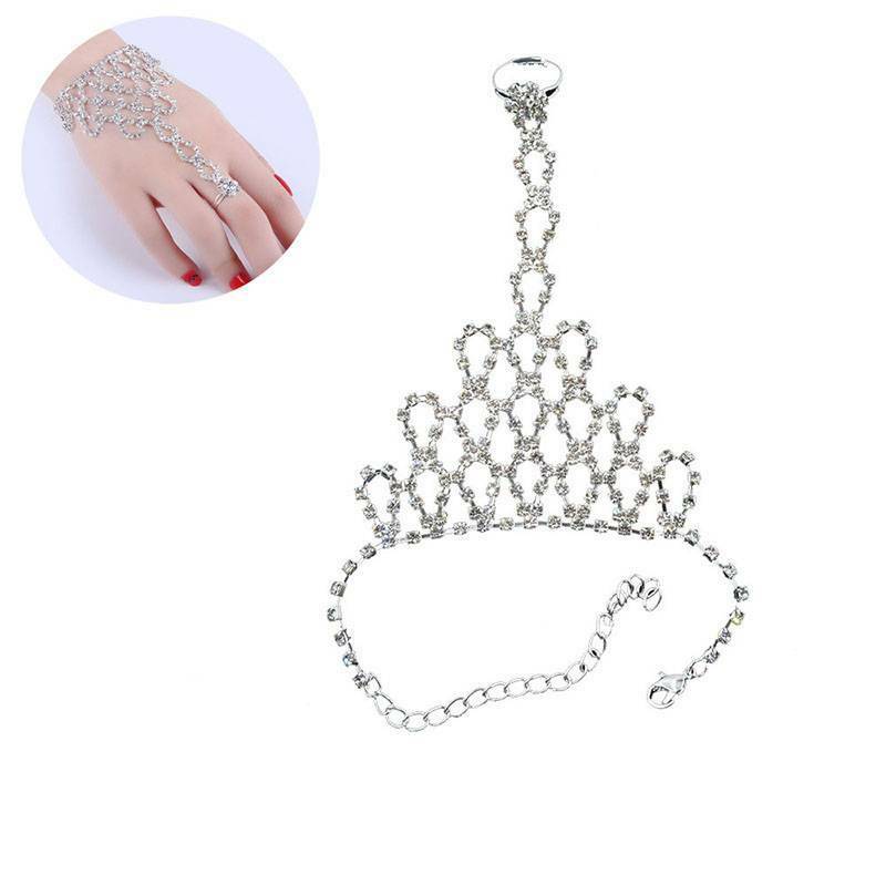 Nouvelle strass Bracelet chaîne lien bague femmes chaîne danse gants Bracelet bijoux