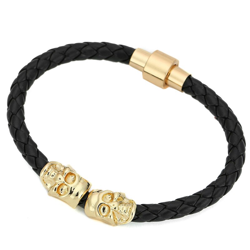 Magnet Punk Leder Kette Armbinde Zwei Schädel Charme Armbinde Armreifen Schmuck Für Männer Frauen