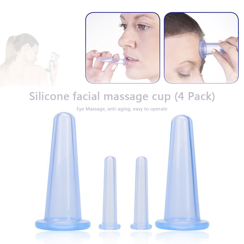 4 Stuks Handleiding Zuignappen Cupping Therapie Kit Facial Body Ontspanning Siliconen Cupping Zuigkracht Kan Vacuüm Gezicht Massage Cup