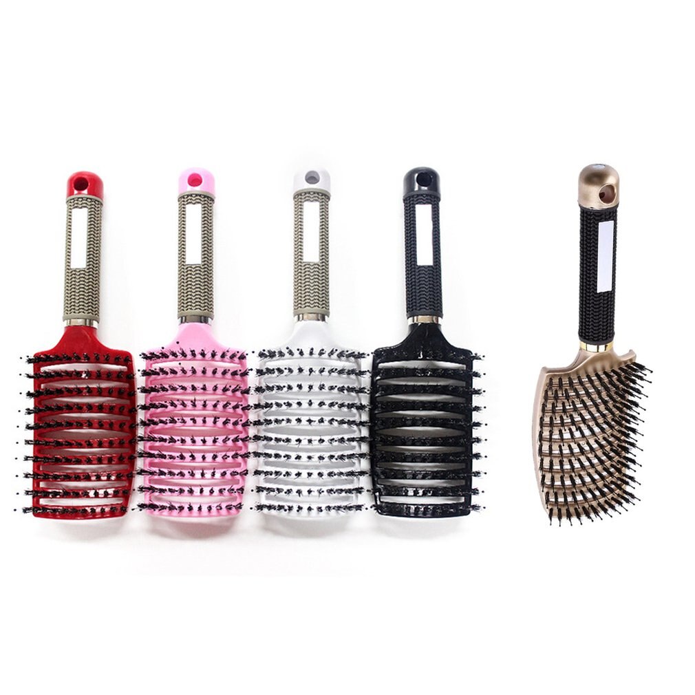 Large Curved Comb Ribs Comb Pig Bristle Anti-static Bending Massage Comb Nine Rows Comb Shape Curly Plastic Smooth Hair Comb