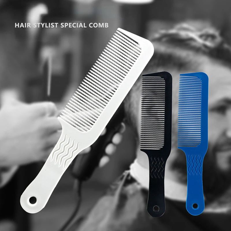Peine de corte de cabeza plana para hombre, peine de corte de pelo antiestático, cepillo de corte de pelo de dientes anchos, accesorios profesionales para peluquero y salón, 1 ud.