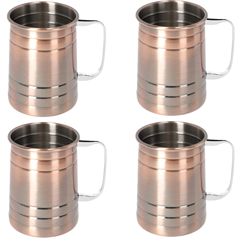 4Pcs Stainless Steel Hammered Point Cocktail Mug Non-Slip with Gold Handle Drum Mug for Home and Bar Drinking Mule Mugs: Pink