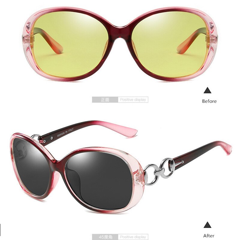 Sopretty fotokromiske kvinder polariserede nattesyn kørebriller, tac ovale overdimensionerede solbriller gule beskyttelsesbriller  uv400 s181: Lilla-nat vision