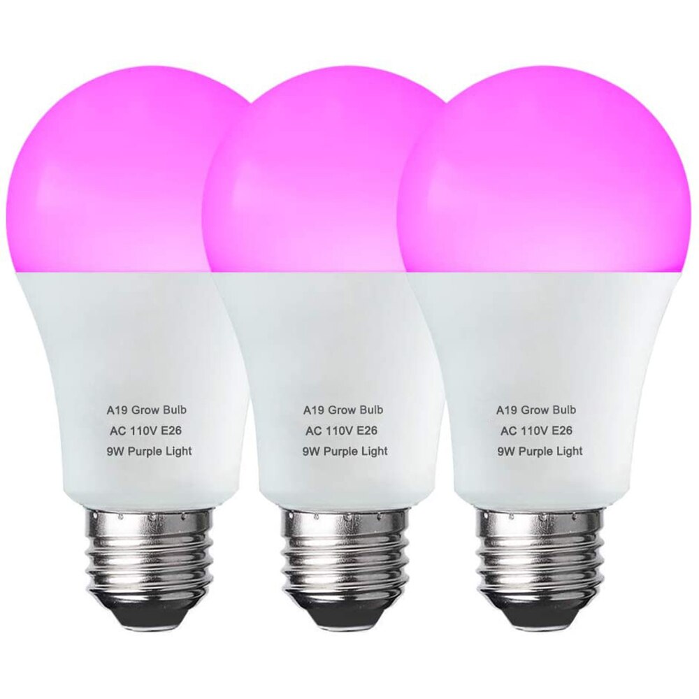Growing Lamp Bulbs Full Spectrum Light E26 9W 110V Purple Yellow Fruit and Vegetable Nursery Potted Plant Globe Fill: 3 Pack Purple