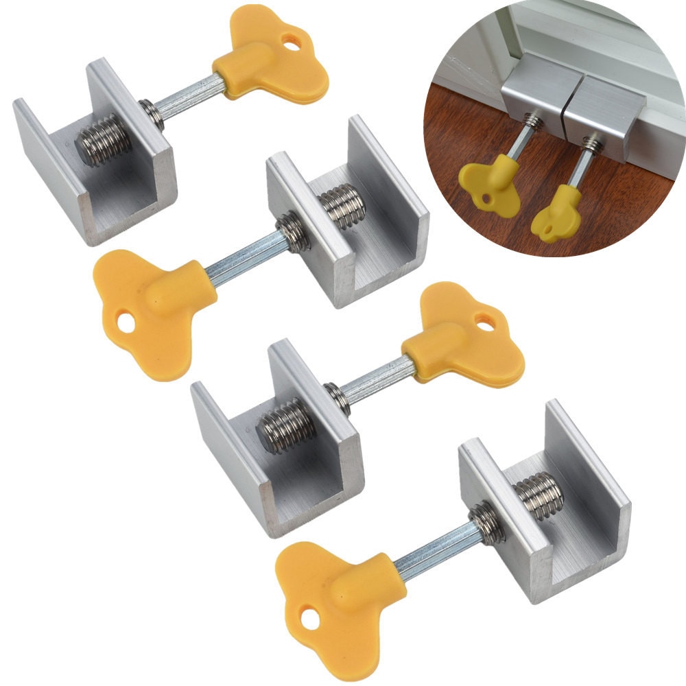 4 Pcs Adjustable Sliding Window Locks Stop Aluminum Alloy Door Frame Security Lock with Keys Home Office Safety window Lock