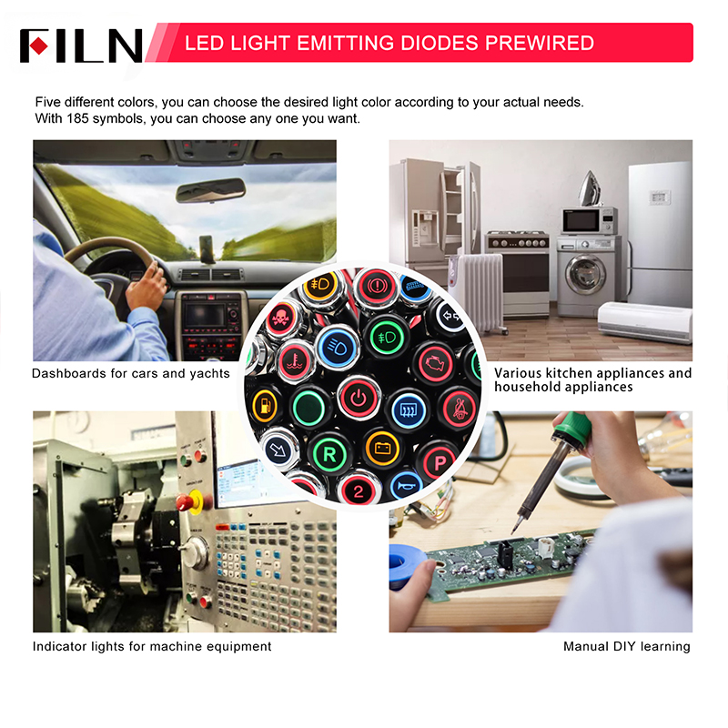 8mm Symbol indicator light 12V-24V LED Car Boat LED Warning Dashboard Signal Lights Instrument Pilot light Black Finished