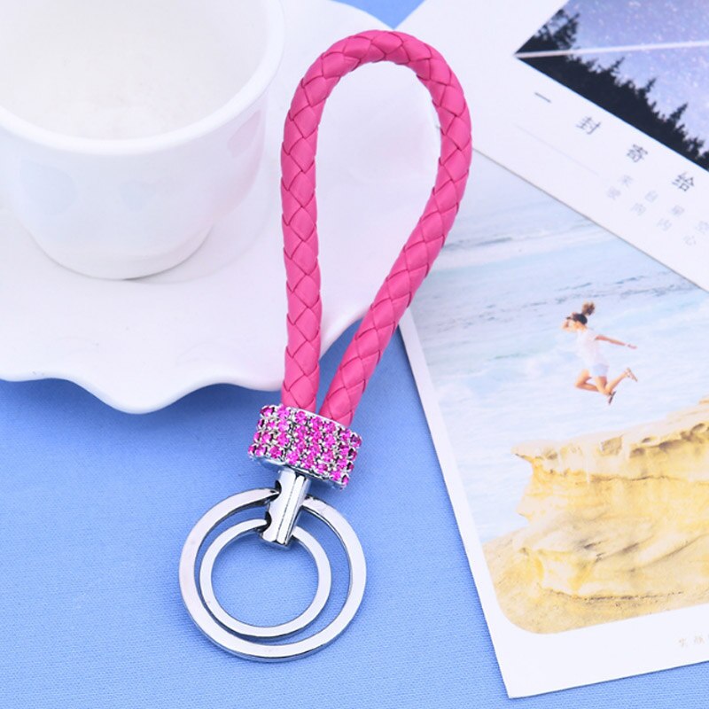 Double Loop Rhinestone Crystal Keychain Horseshoe Buckle Metal Car Key Pendant General Multicolor Hanging: Dark Pink 1